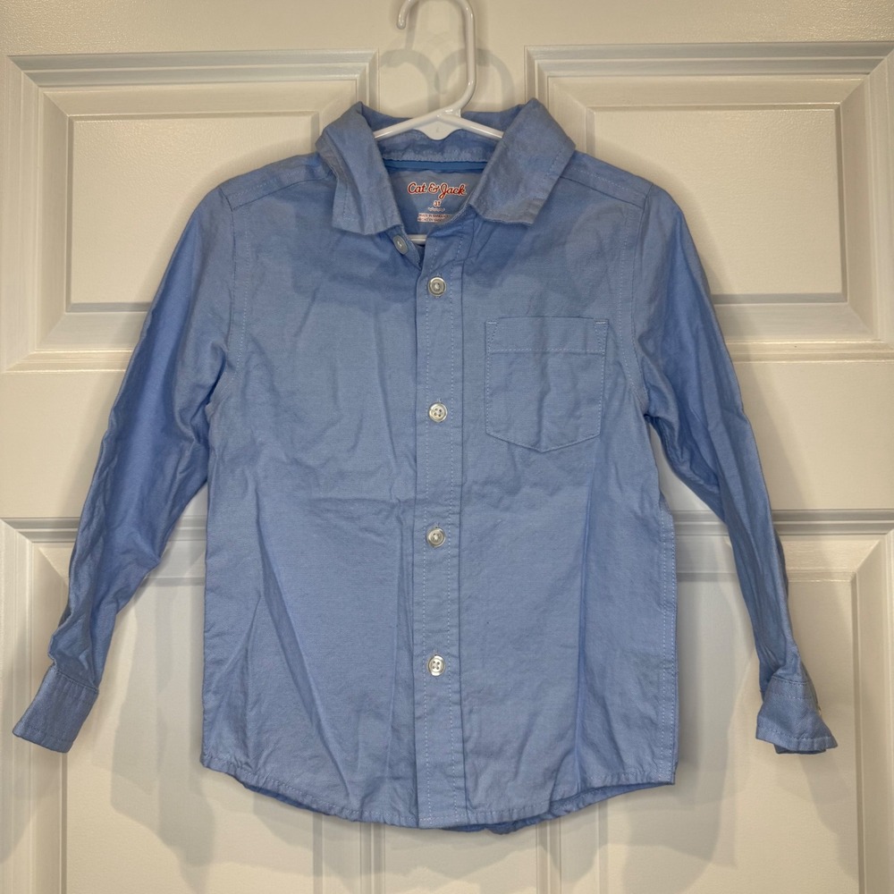 Cat Jack Boys Light‎ Blue Button Down Shirt Size 3T Long Sleeve Collared Pocket